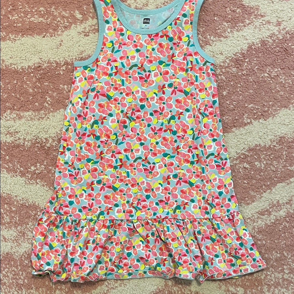 Tea Collection Pink Floral Tank Dress with Aqua Trim